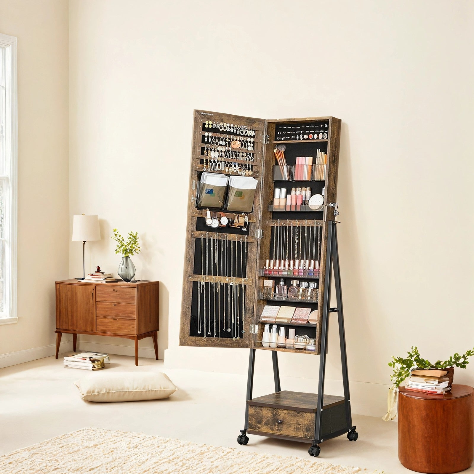 Floor Standing Jewellery Cabinet - 31.3L - MDF - Lockable Organizer