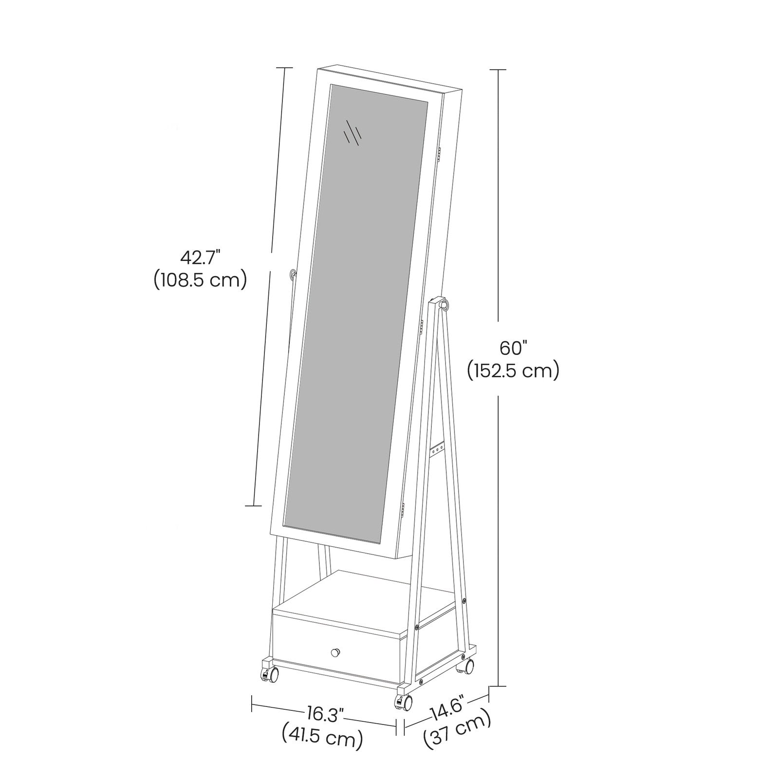 Floor Standing Jewellery Cabinet - 31.3L - MDF - Lockable Organizer