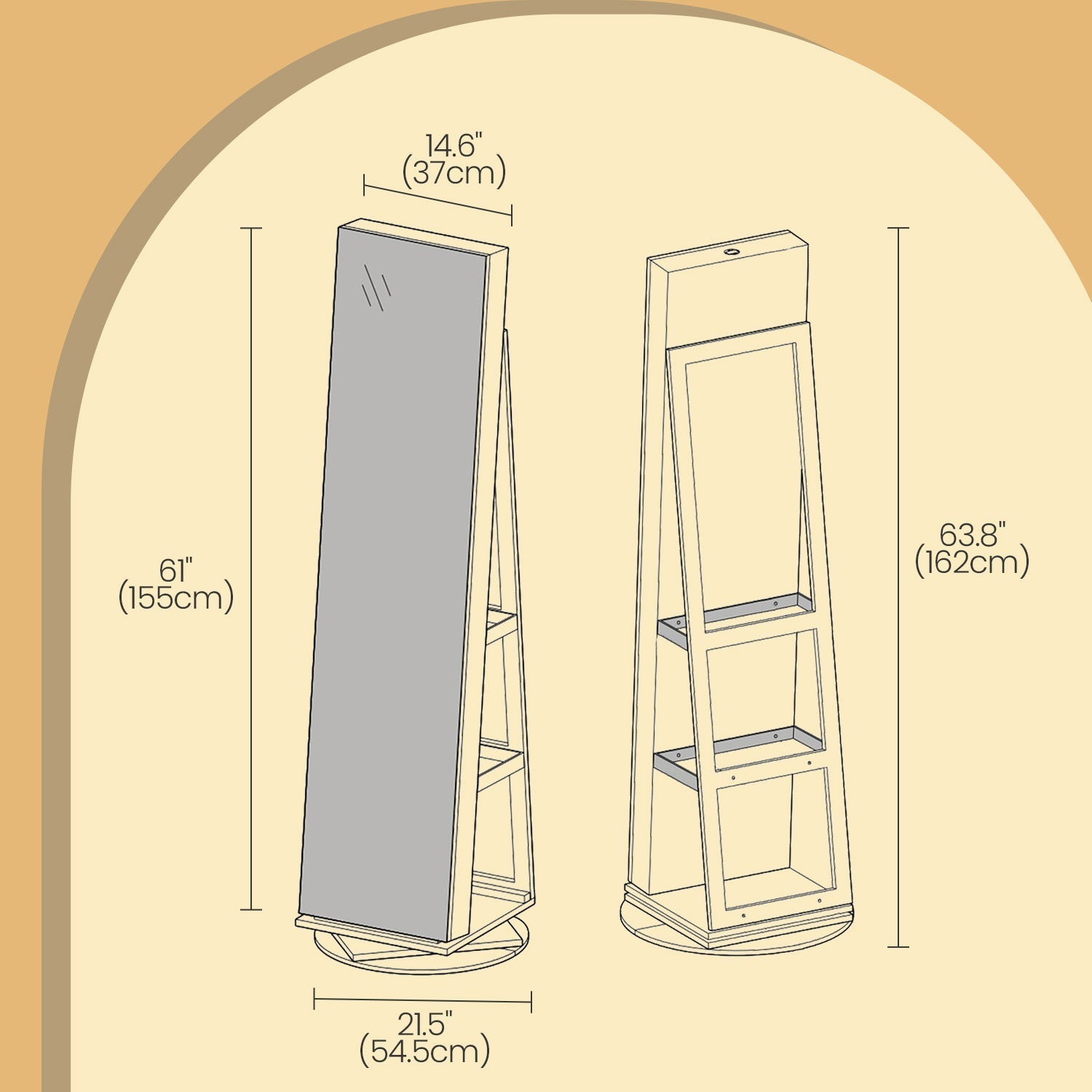 Jewellery Cabinet - Wood - Ash Brown and Black - 360° Rotating with Lockable Storage and Full-Length Mirror