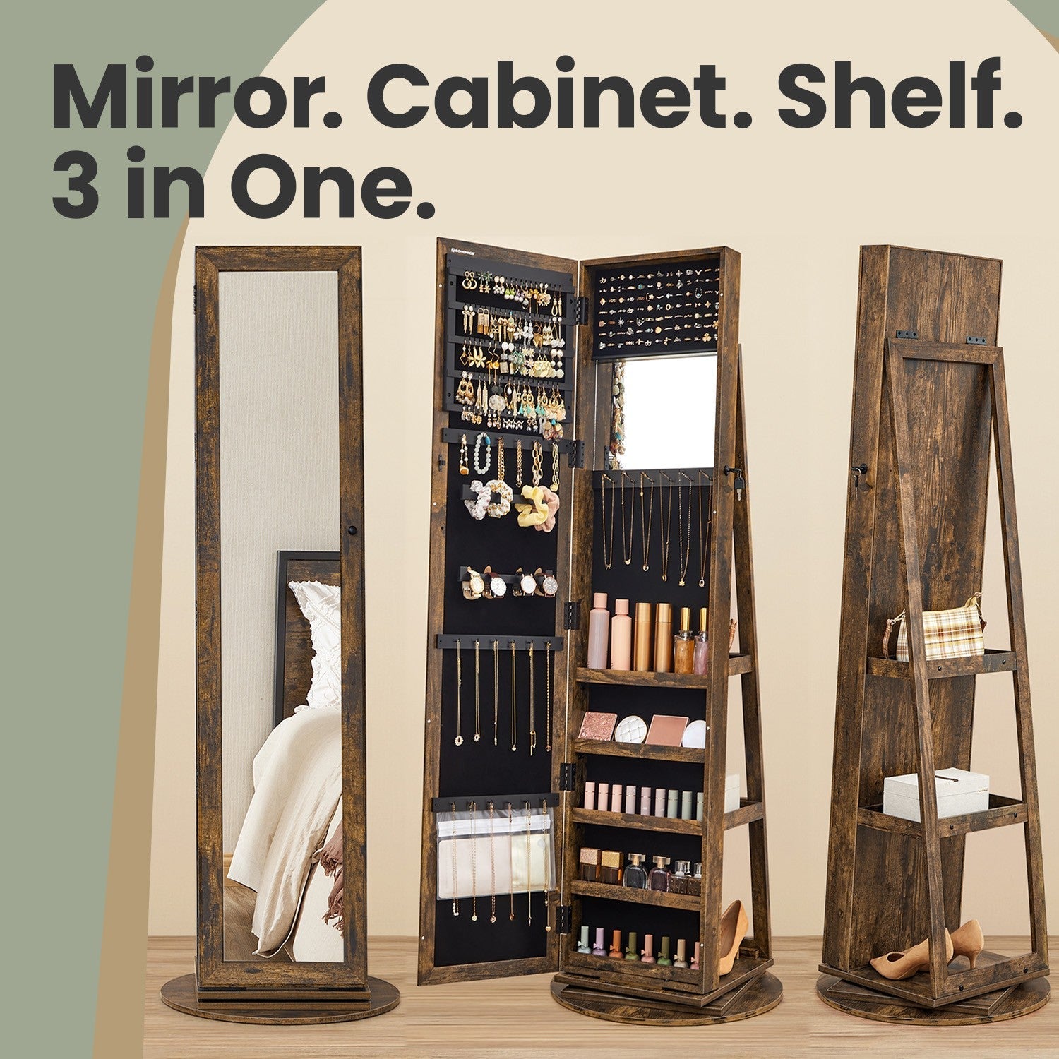Jewellery Cabinet - Wood - White with Greyish Wood Grain