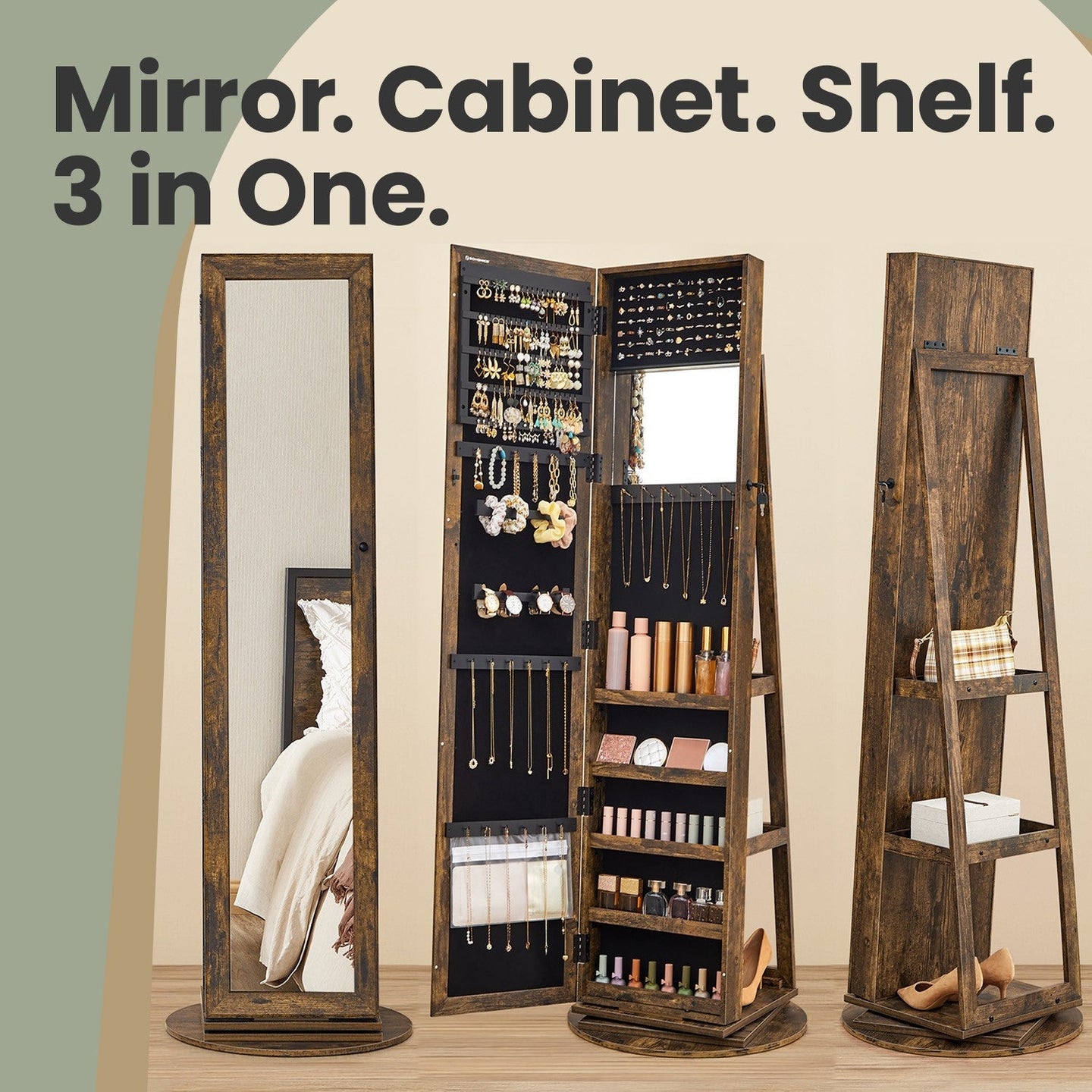 Jewellery Cabinet - Wood - White with Greyish Wood Grain