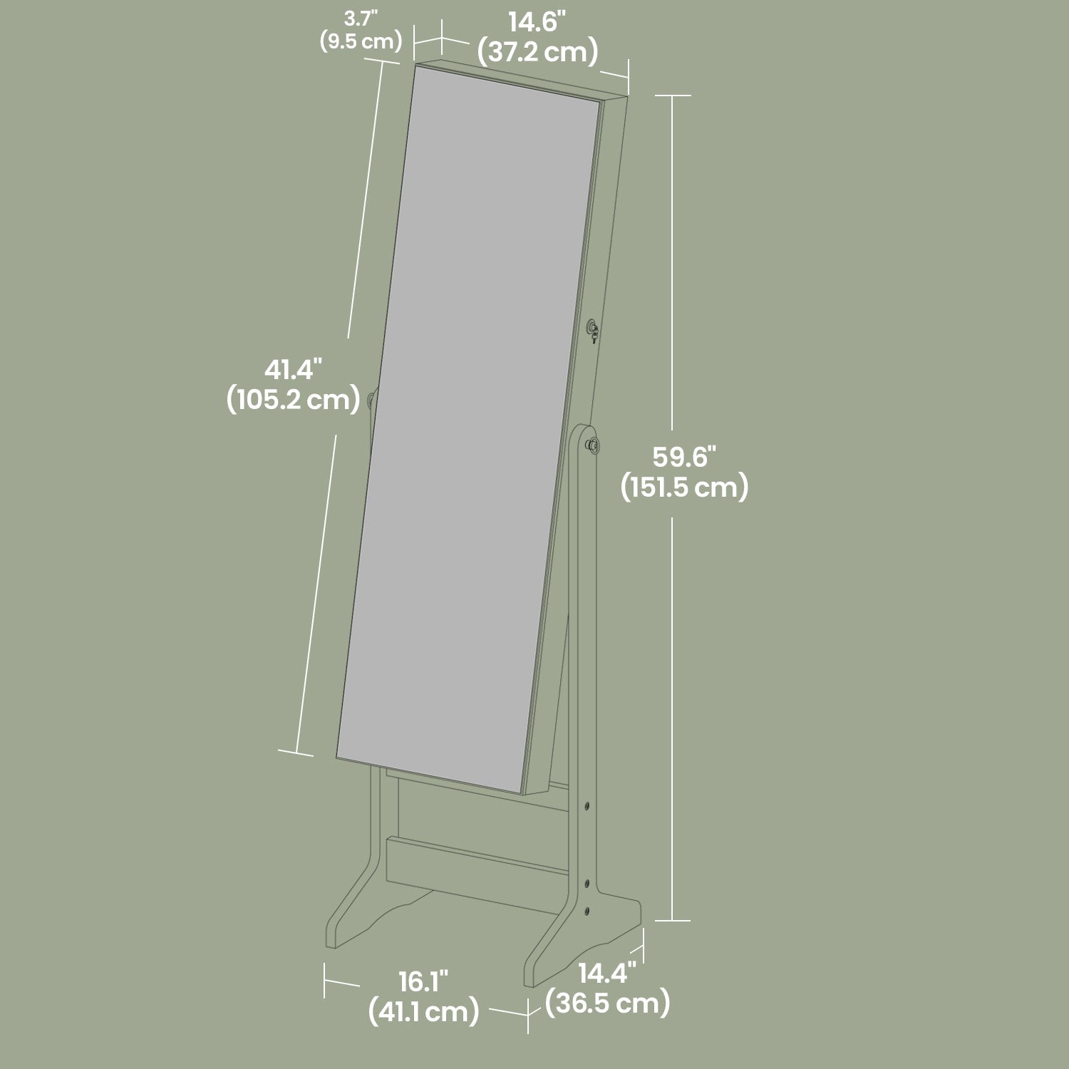 Jewellery Cabinet Armoire - MDF - Brown - Lockable with Full-Length Mirror