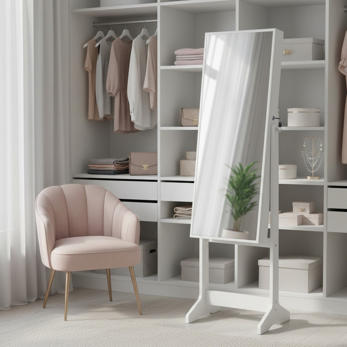 Jewellery Storage Cabinet - Wood - Black and White - Lockable with Full-Length Mirror