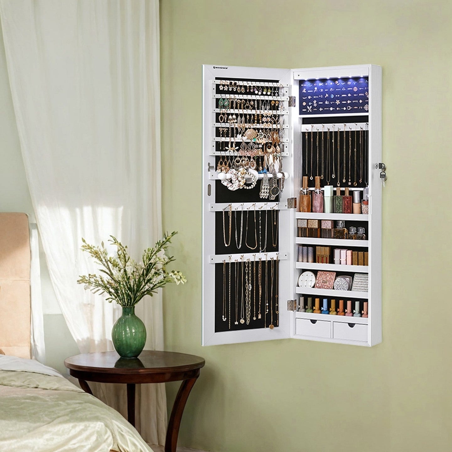 Wall-Mounted Jewelry Cabinet - White - Mirror