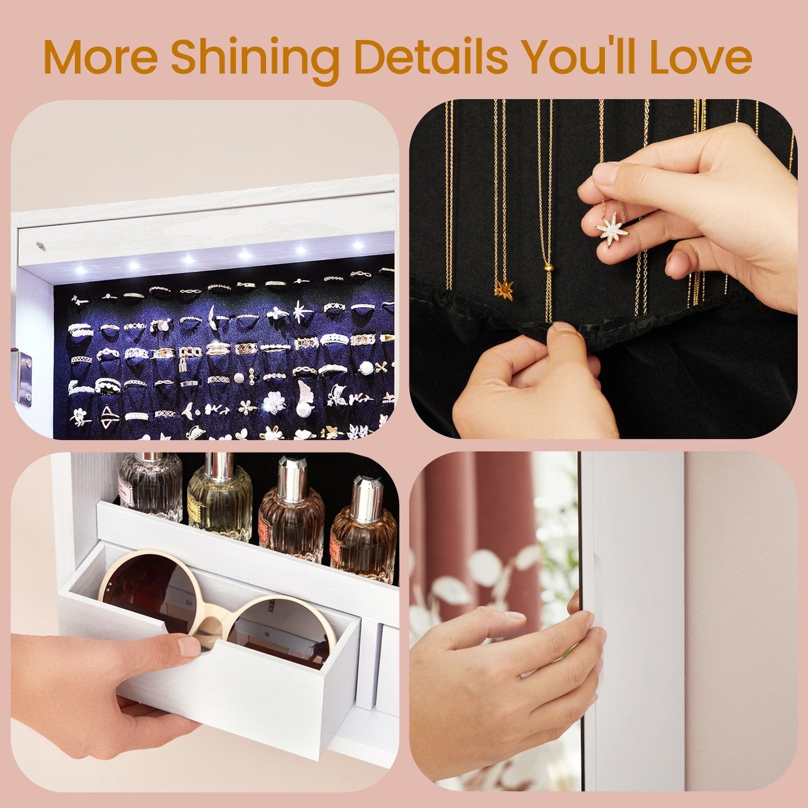 Wall-Mounted Jewelry Cabinet - White - Mirror