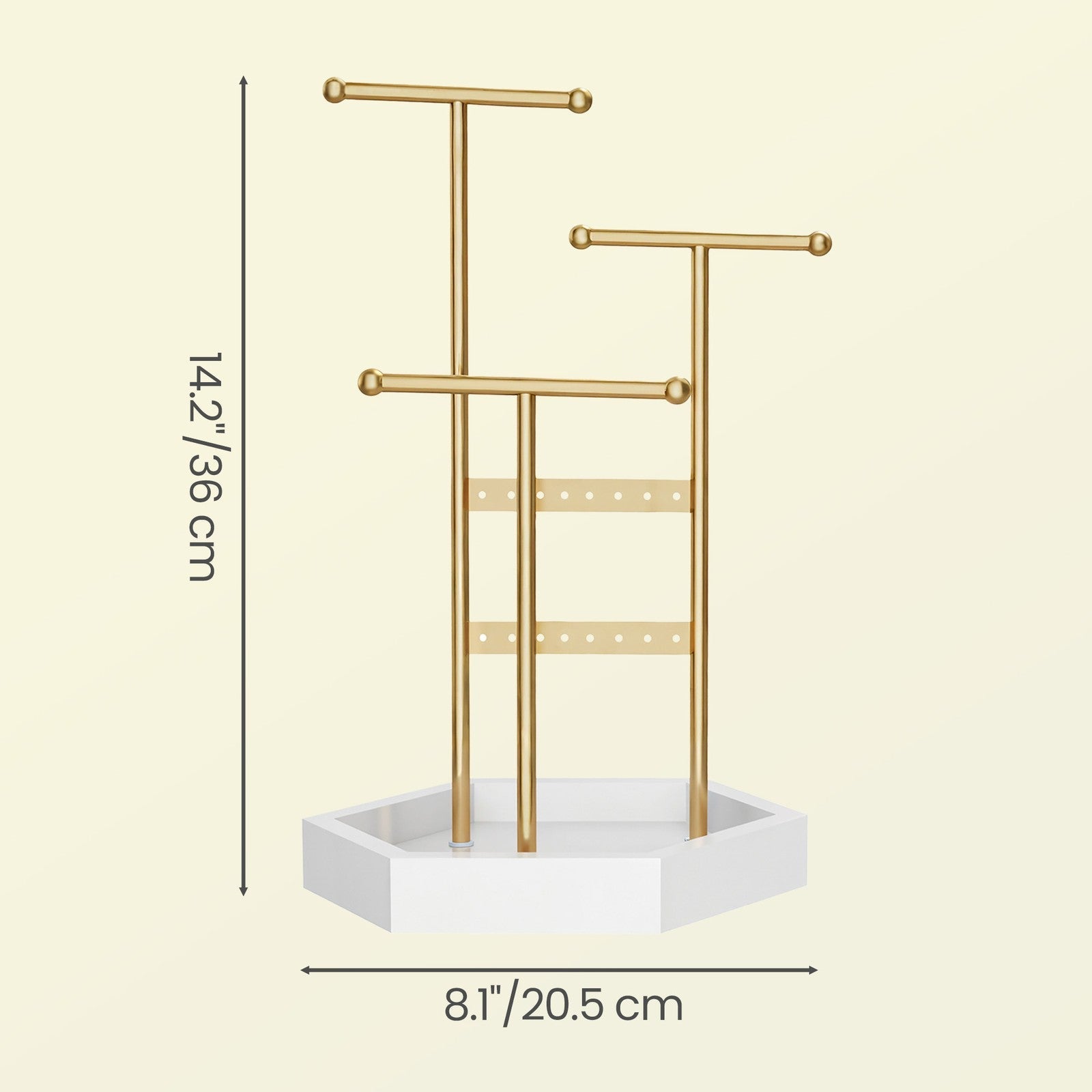 Jewellery Display Stand - 4 Zones - Metal Frame - Earring and Necklace Holder