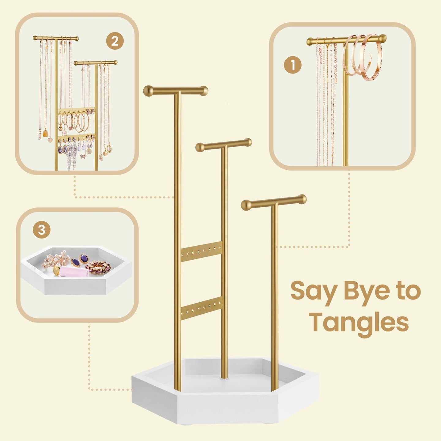 Jewellery Display Stand - 4 Zones - Metal Frame - Earring and Necklace Holder