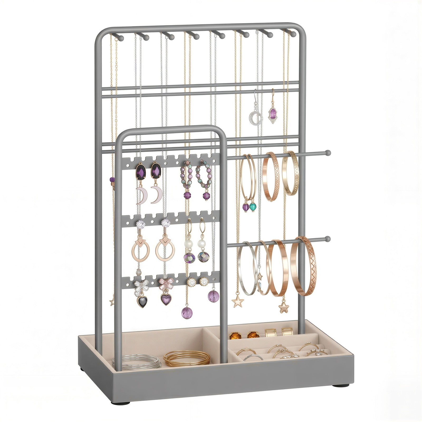 Jewellery Organizer - Metal and MDF - Light Grey - with Metal Frame