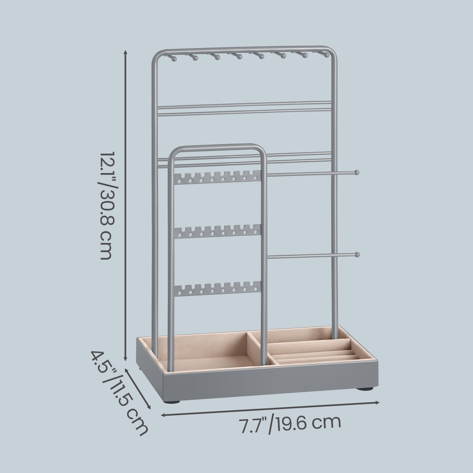 Jewellery Organizer - Metal and MDF - Light Grey - with Metal Frame