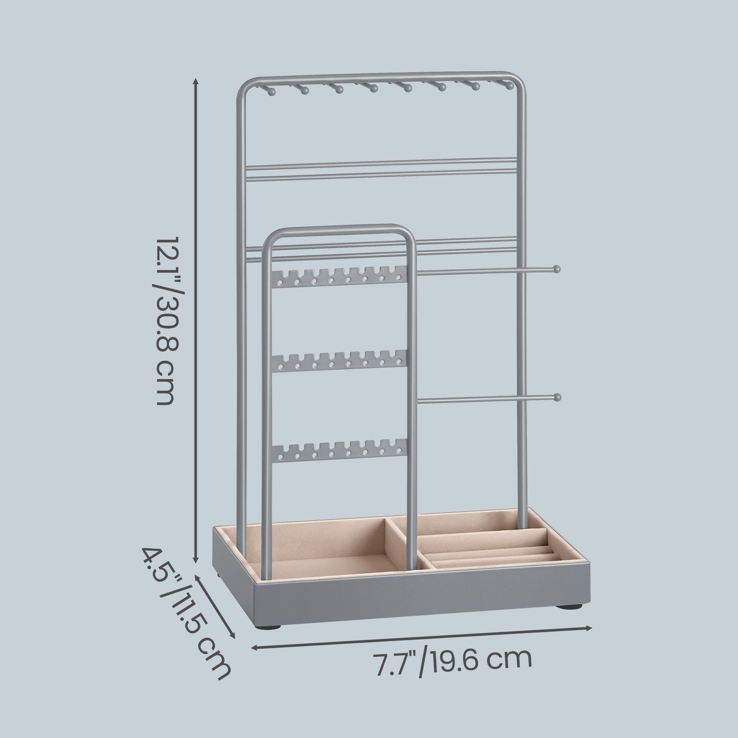 Jewellery Organizer - Metal and MDF - Light Grey - with Metal Frame