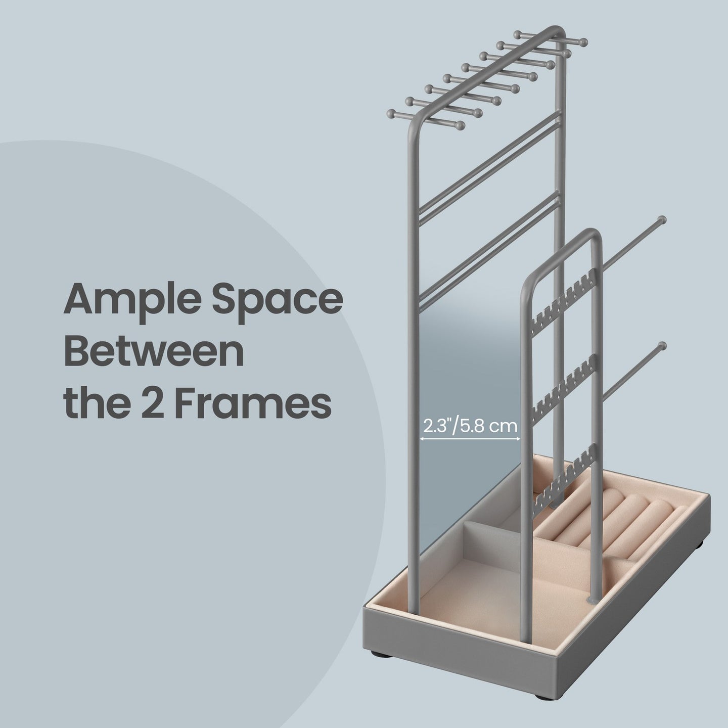 Jewellery Organizer - Metal and MDF - Light Grey - with Metal Frame