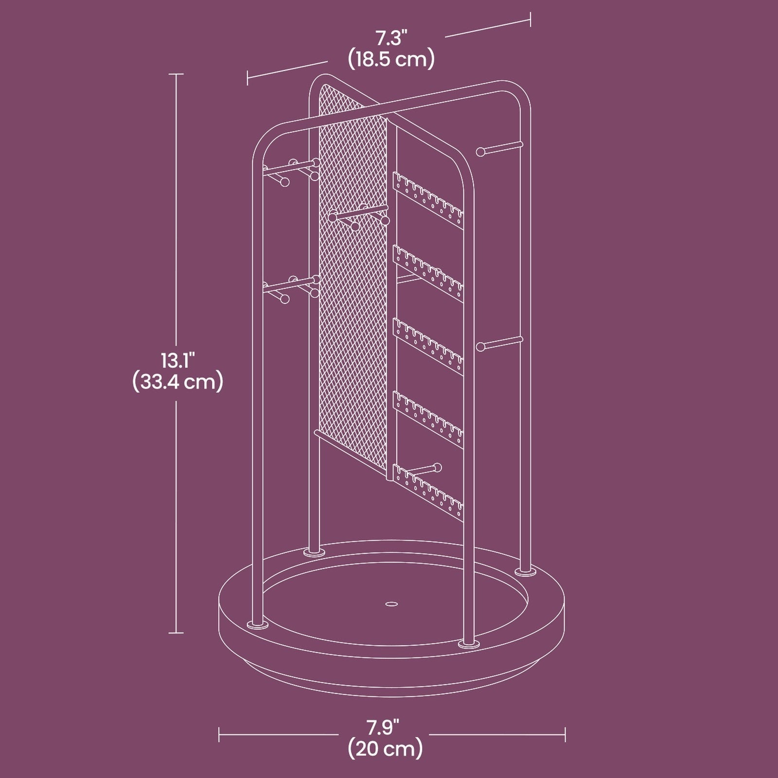 Rotating Jewellery Display Stand - Metal - Black - 4 Independent Sections with Bottom Tray