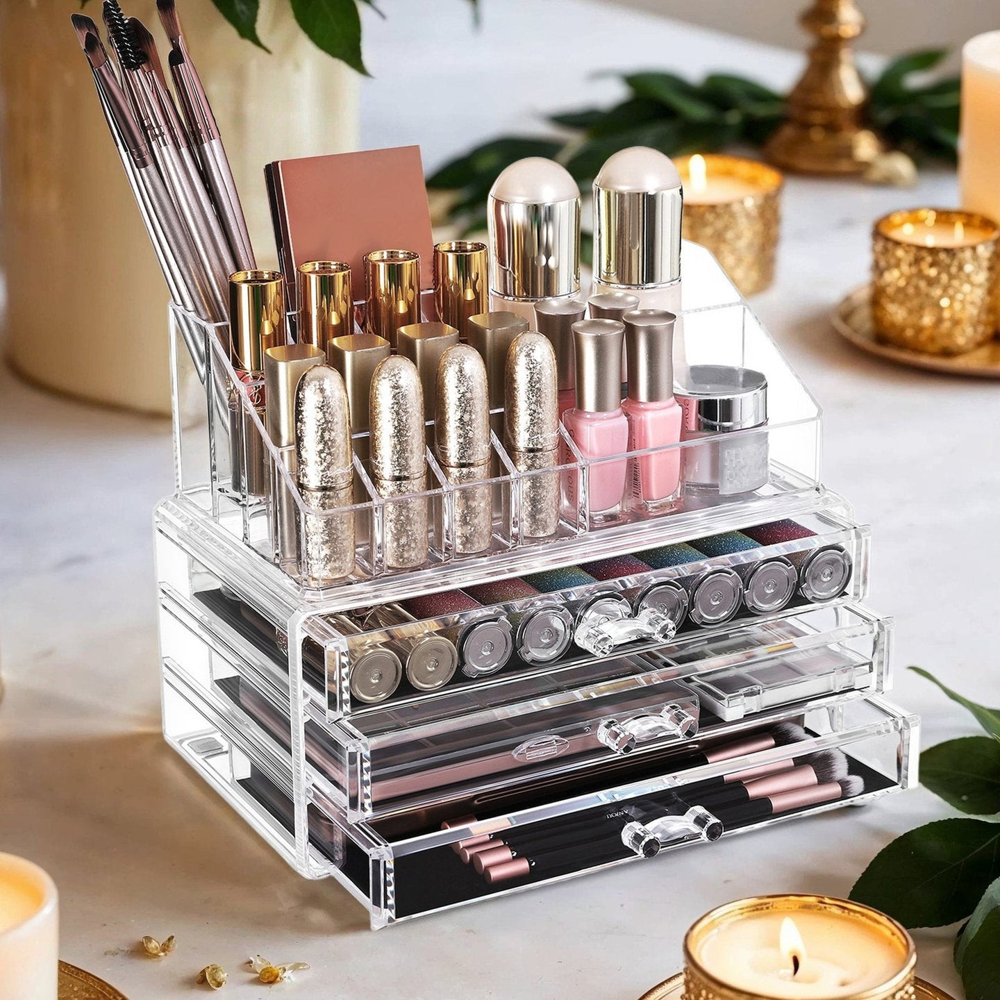 2-Piece Set Makeup Organiser - 18L - Acrylic - 3 Drawers