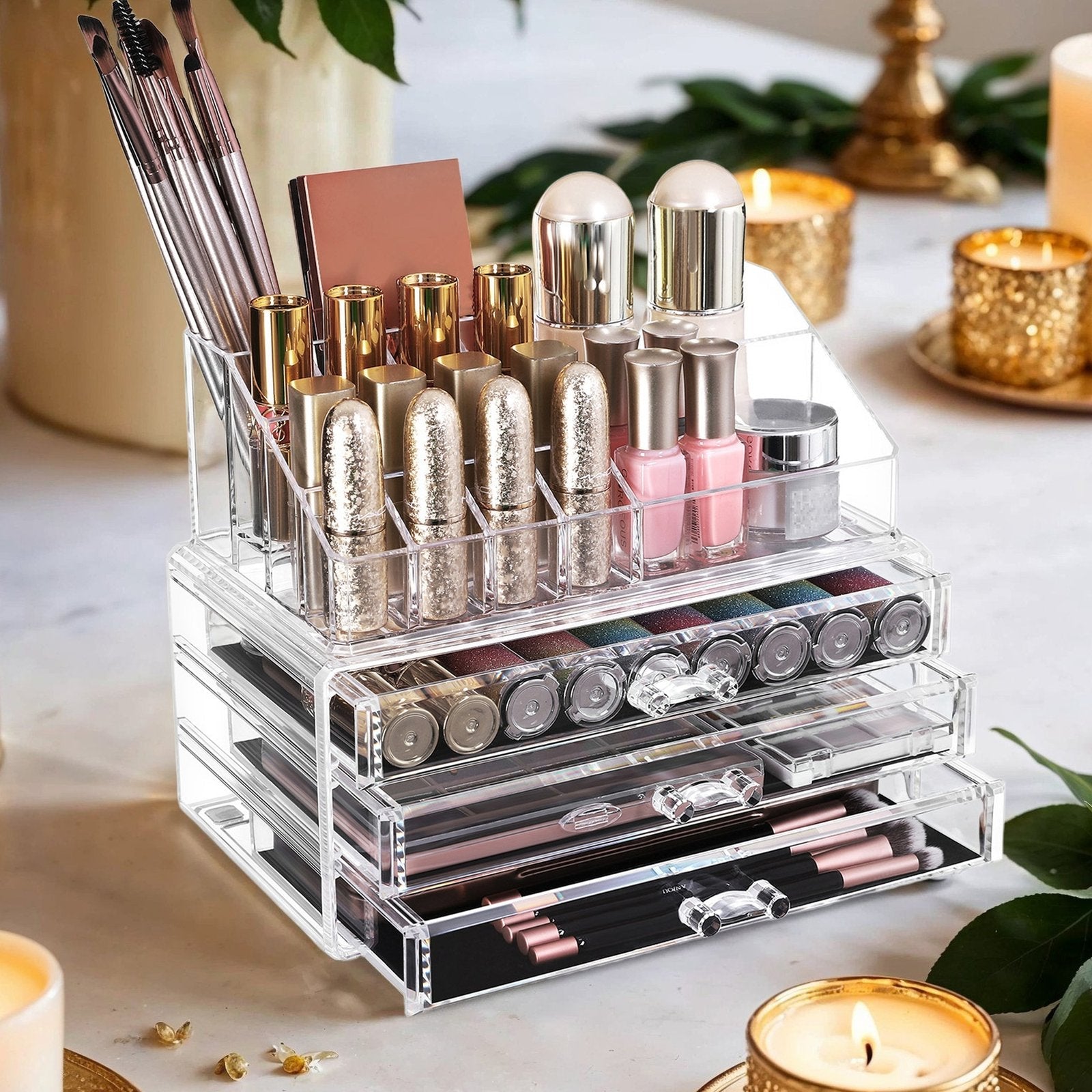 2-Piece Set Makeup Organiser - 18L - Acrylic - 3 Drawers