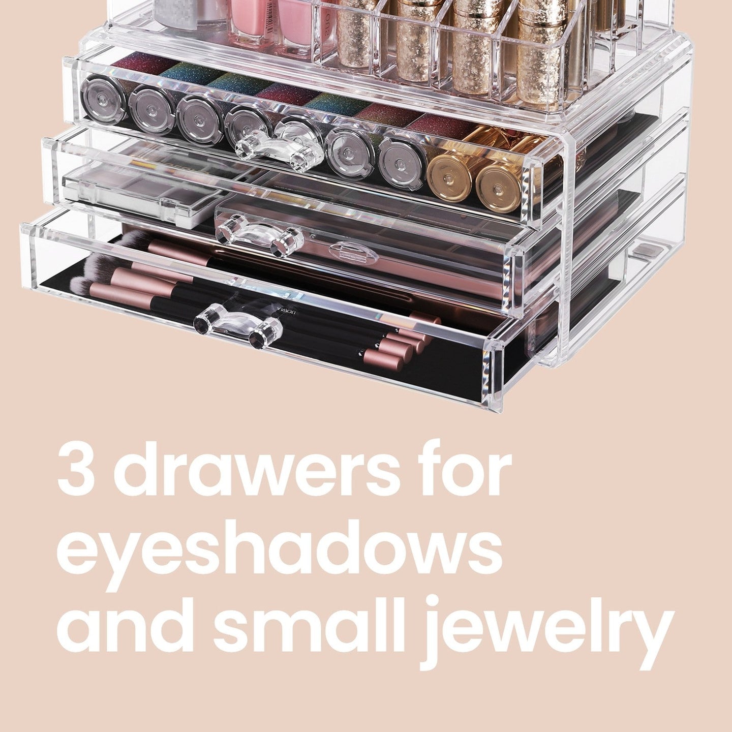 2-Piece Set Makeup Organiser - 18L - Acrylic - 3 Drawers