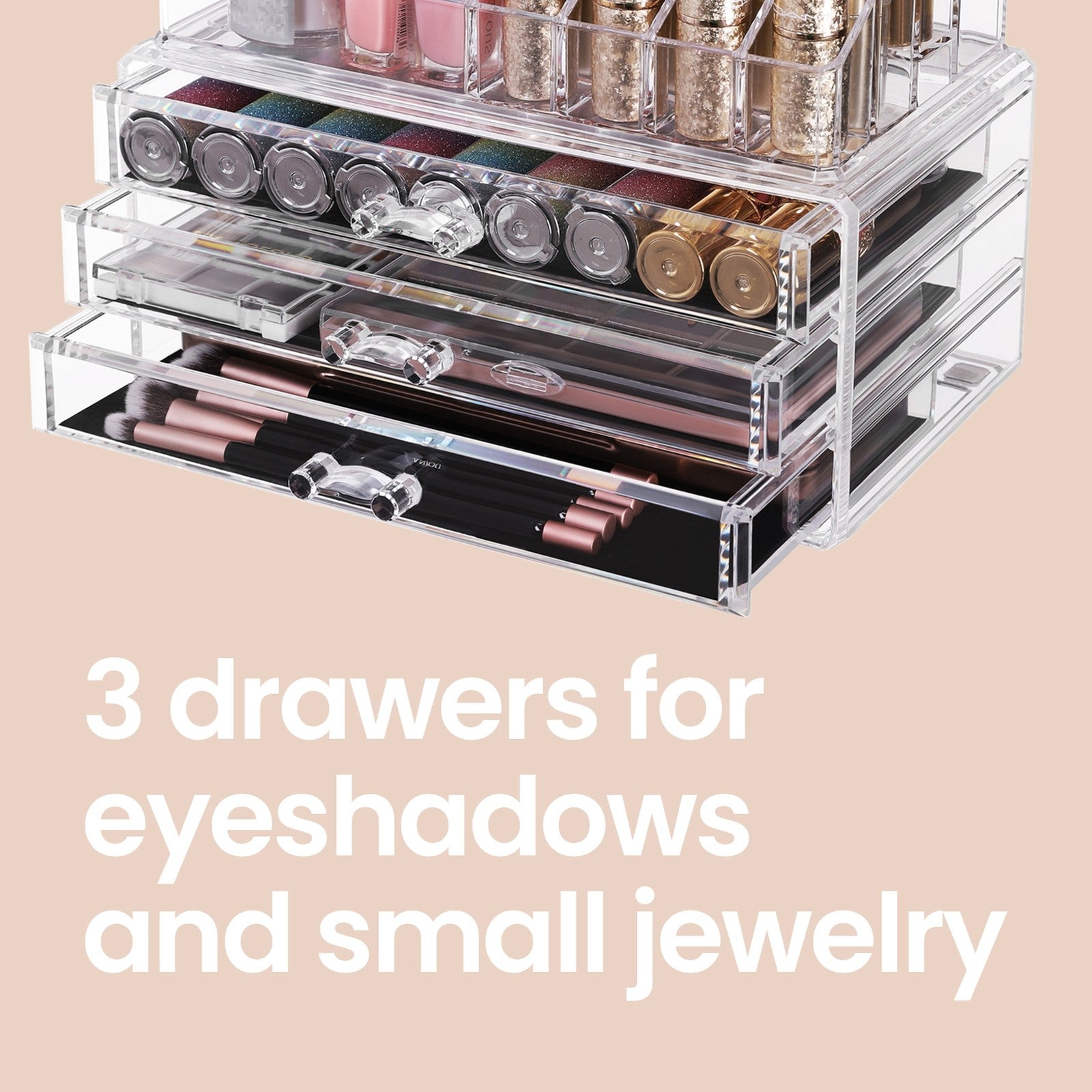 2-Piece Set Makeup Organiser - 18L - Acrylic - 3 Drawers