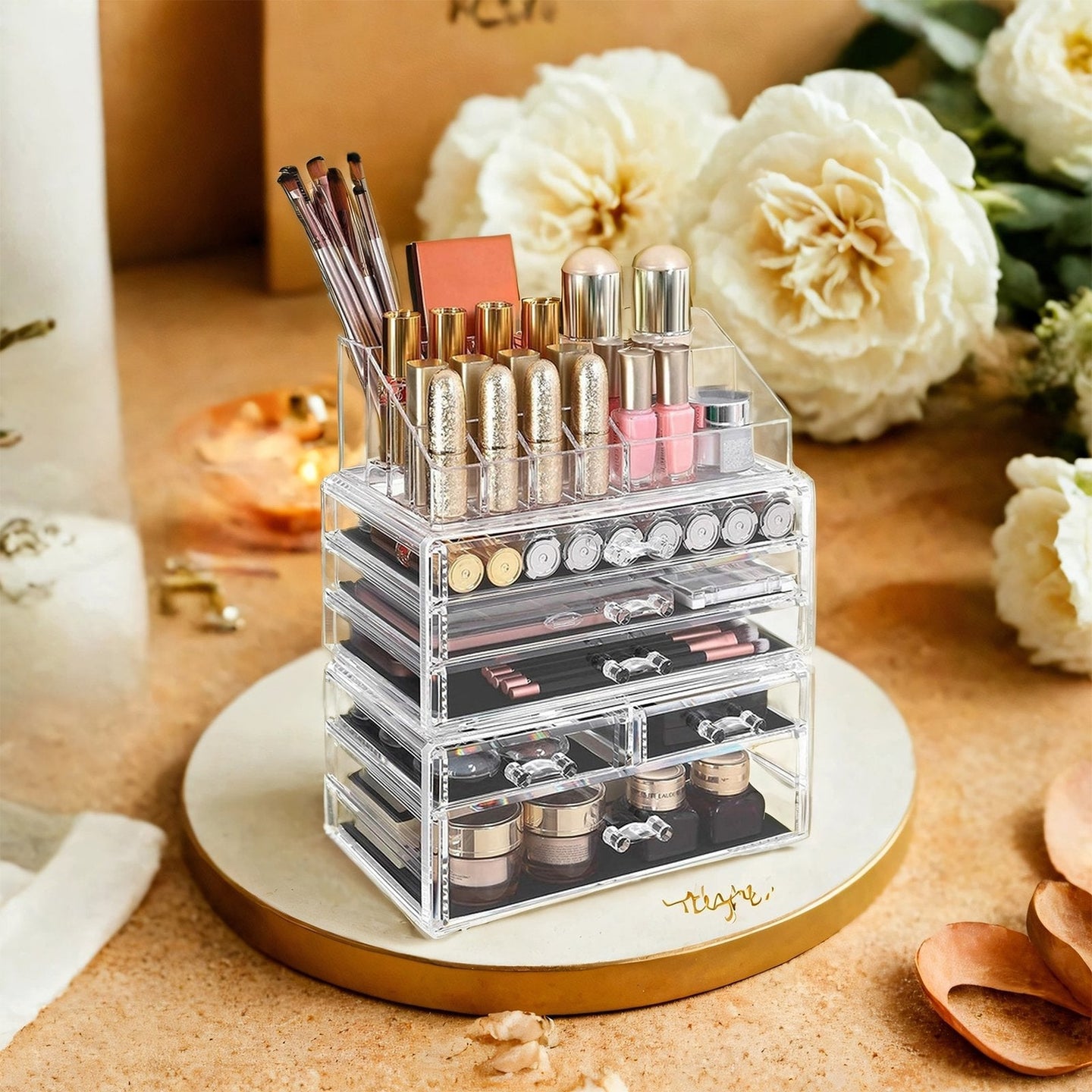 Large Acrylic Makeup Organizer - Clear - Stackable with 6 Drawers for Cosmetics and Makeup Tools