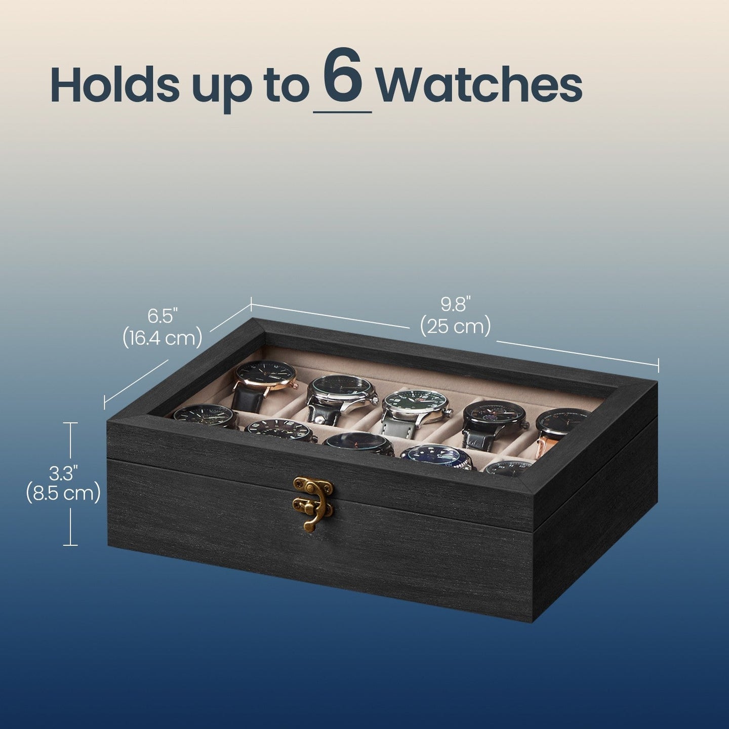 Watch Box - Solid Wood - Rustic Walnut - 10-Slot Organiser with Glass Lid