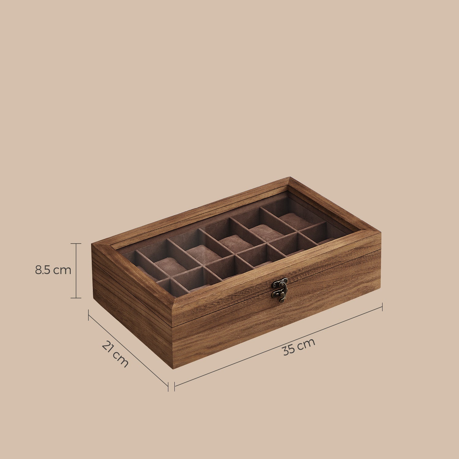 Watch Box - Solid Wood - Walnut - 12-Slot Organizer with Glass Lid