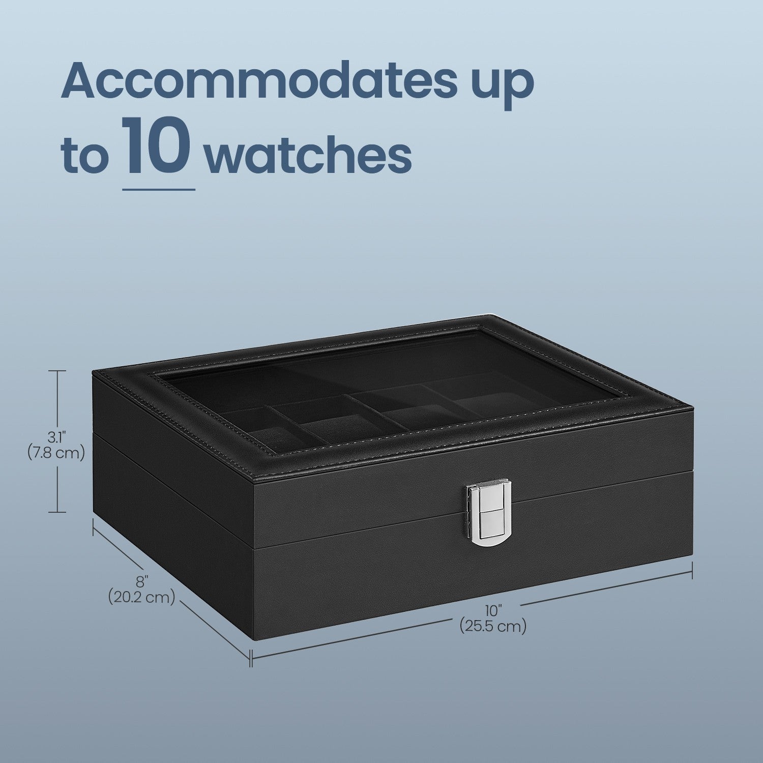 Watch Box Organizer - MDF - Black - 10-Slot with Removable Pillows and Lockable Design