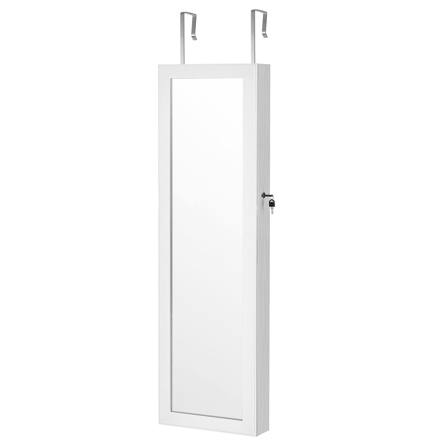 Jewellery Cabinet - Wood - White - Lockable with Mirror and Multiple Compartments