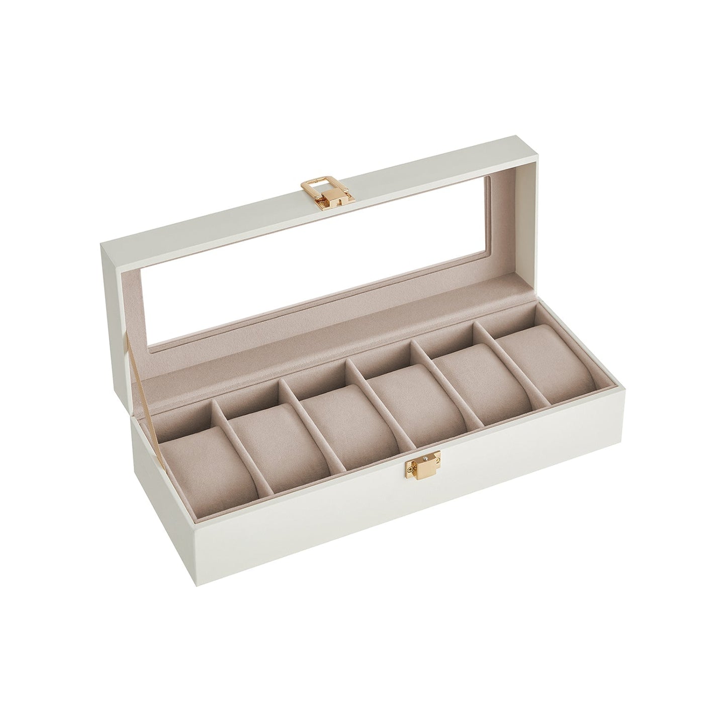 Watch Box - Glass - Black - 6 Slots with Lock and Cushions