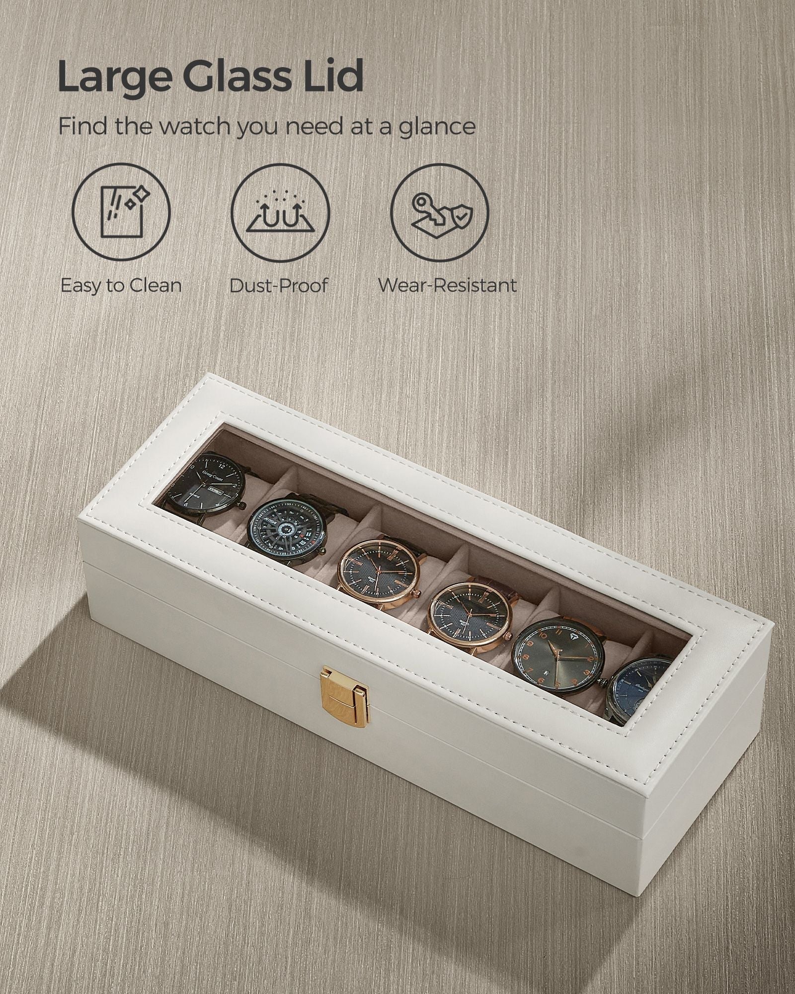 Watch Box - Glass - Black - 6 Slots with Lock and Cushions