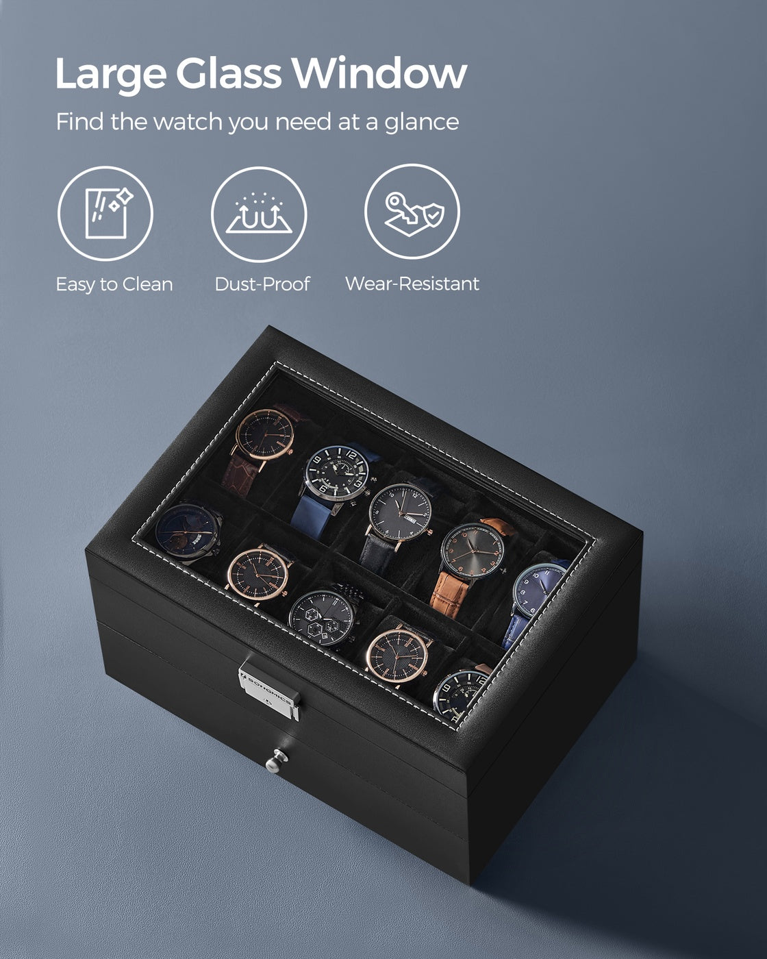 2-Tier Watch Box - MDF and Paper - Black Synthetic Leather