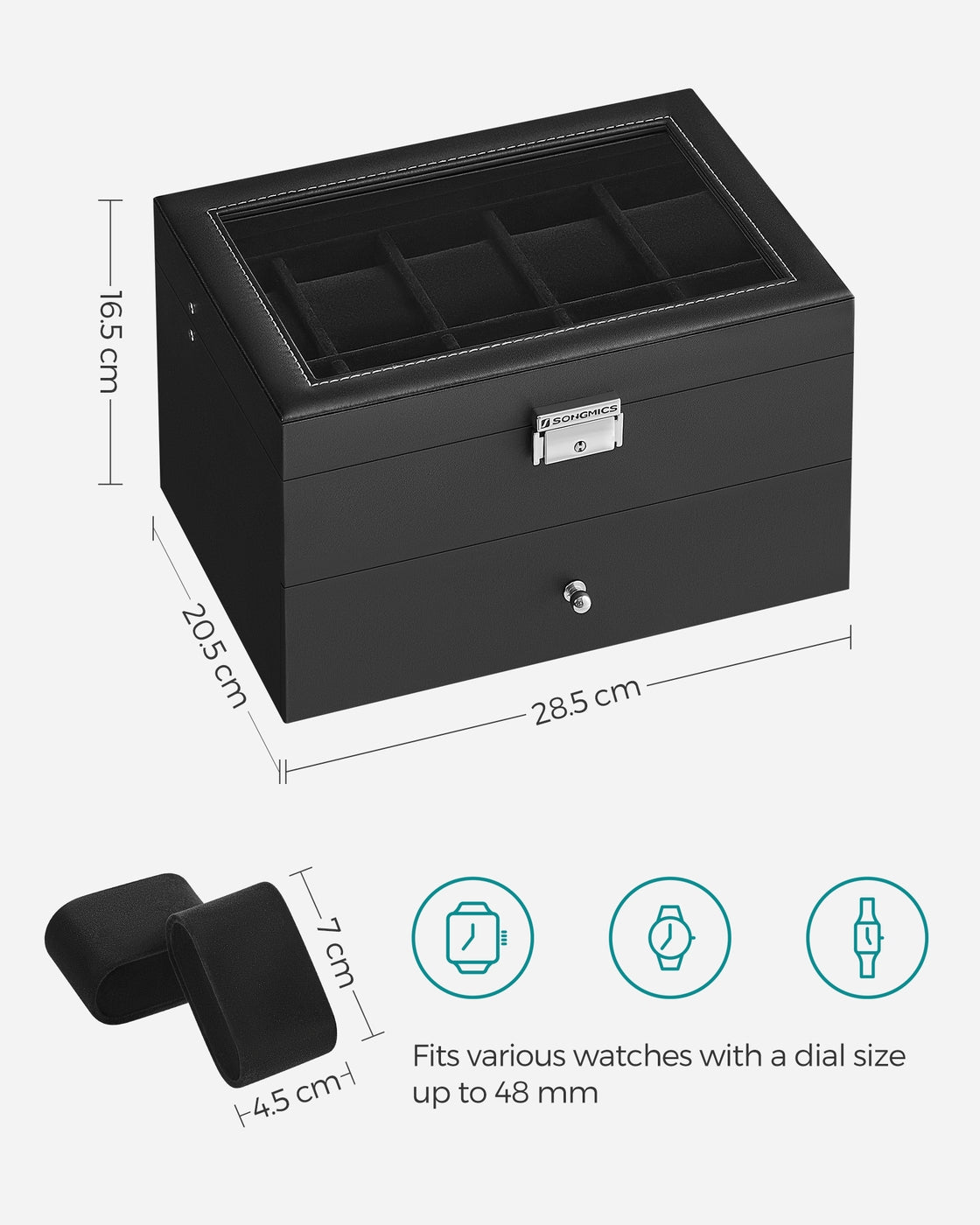 2-Tier Watch Box - MDF and Paper - Black Synthetic Leather