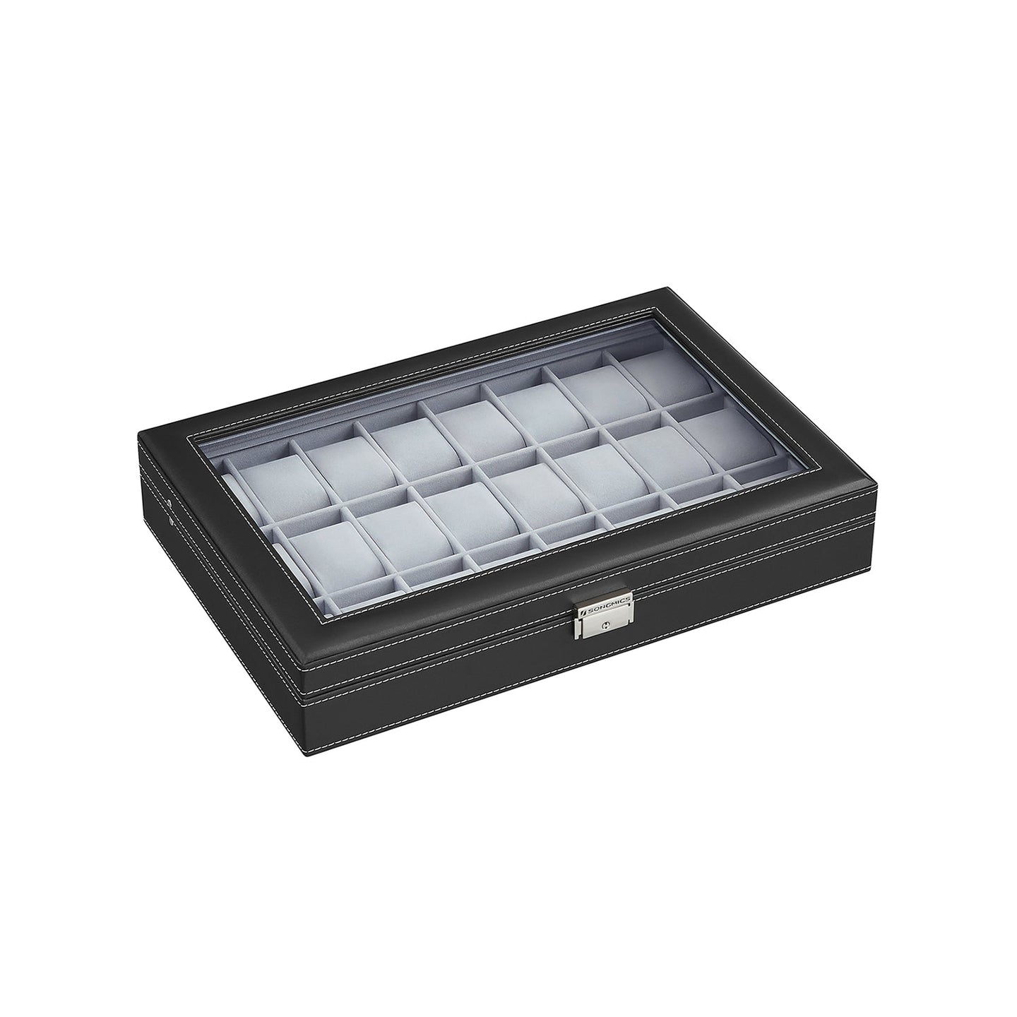 Watch Box - Faux Leather - Black - 24 Slots for Storage and Display