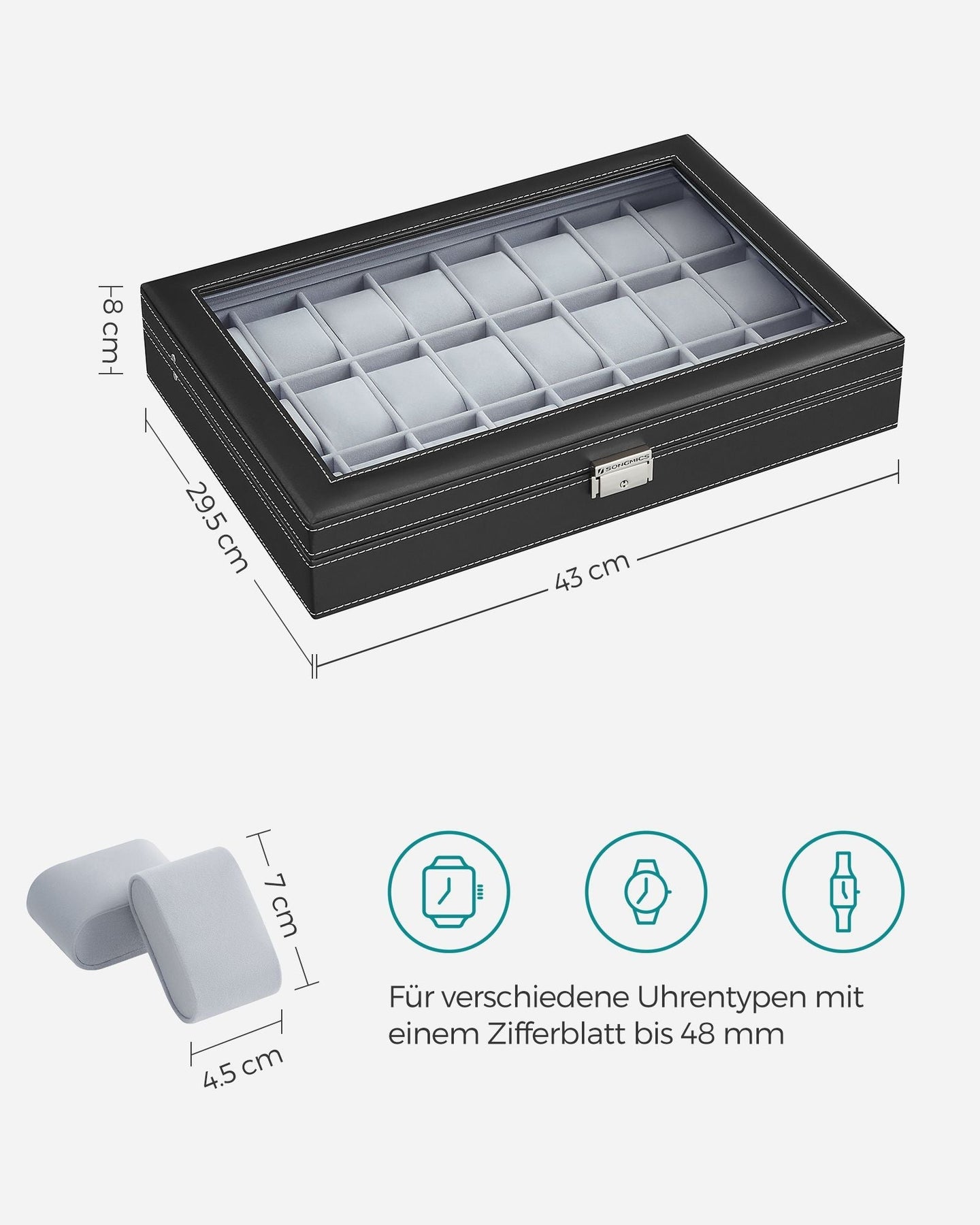 Watch Box - Faux Leather - Black - 24 Slots for Storage and Display