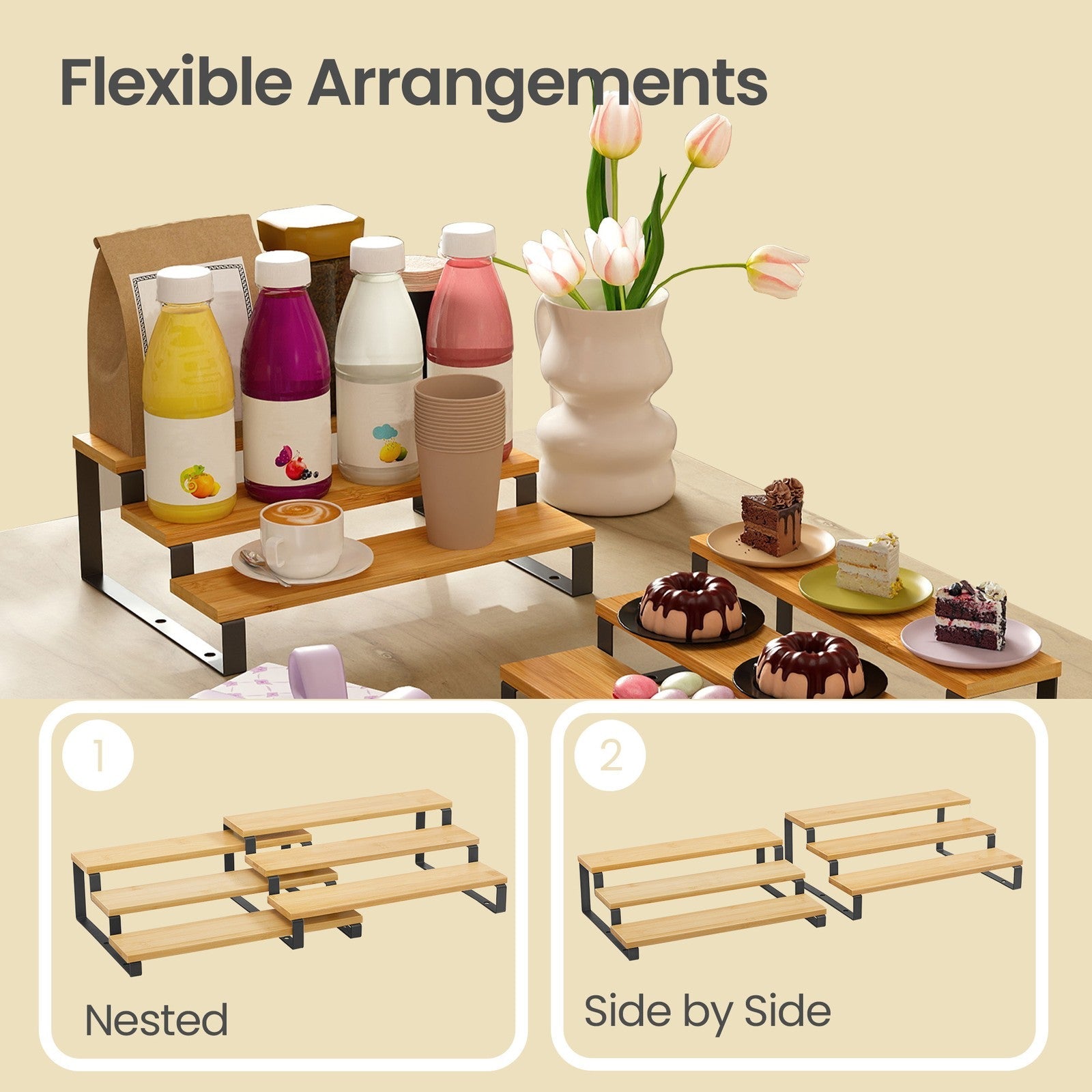 Spice Rack Set - 3-Tier - Bamboo - Extendable Design
