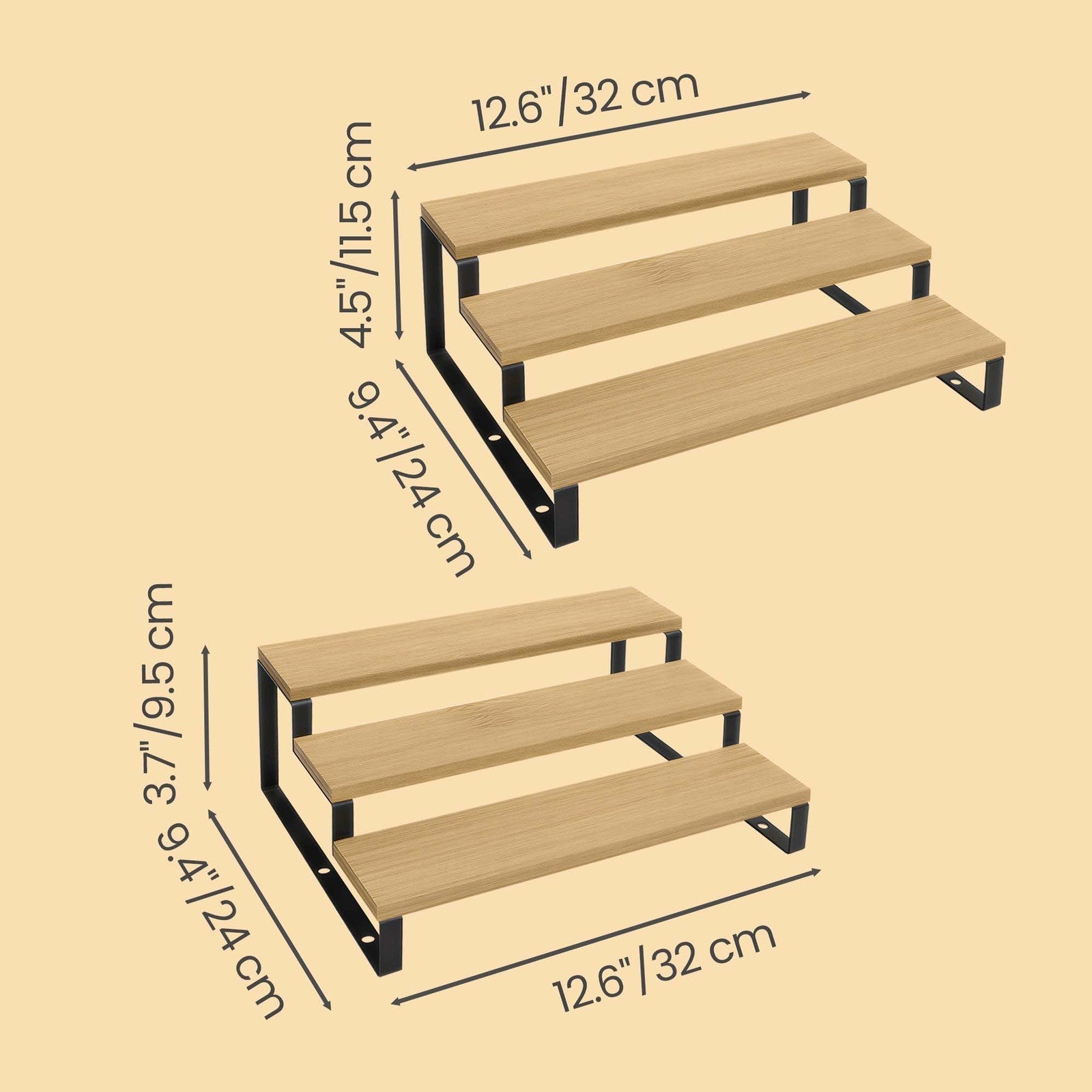 Spice Rack Set - 3-Tier - Bamboo - Extendable Design