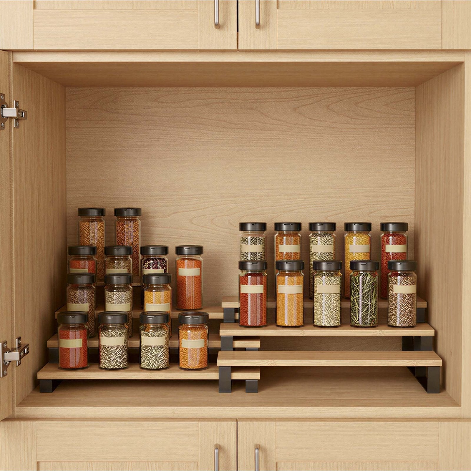 Spice Rack Set - 3-Tier - Bamboo - Extendable Design