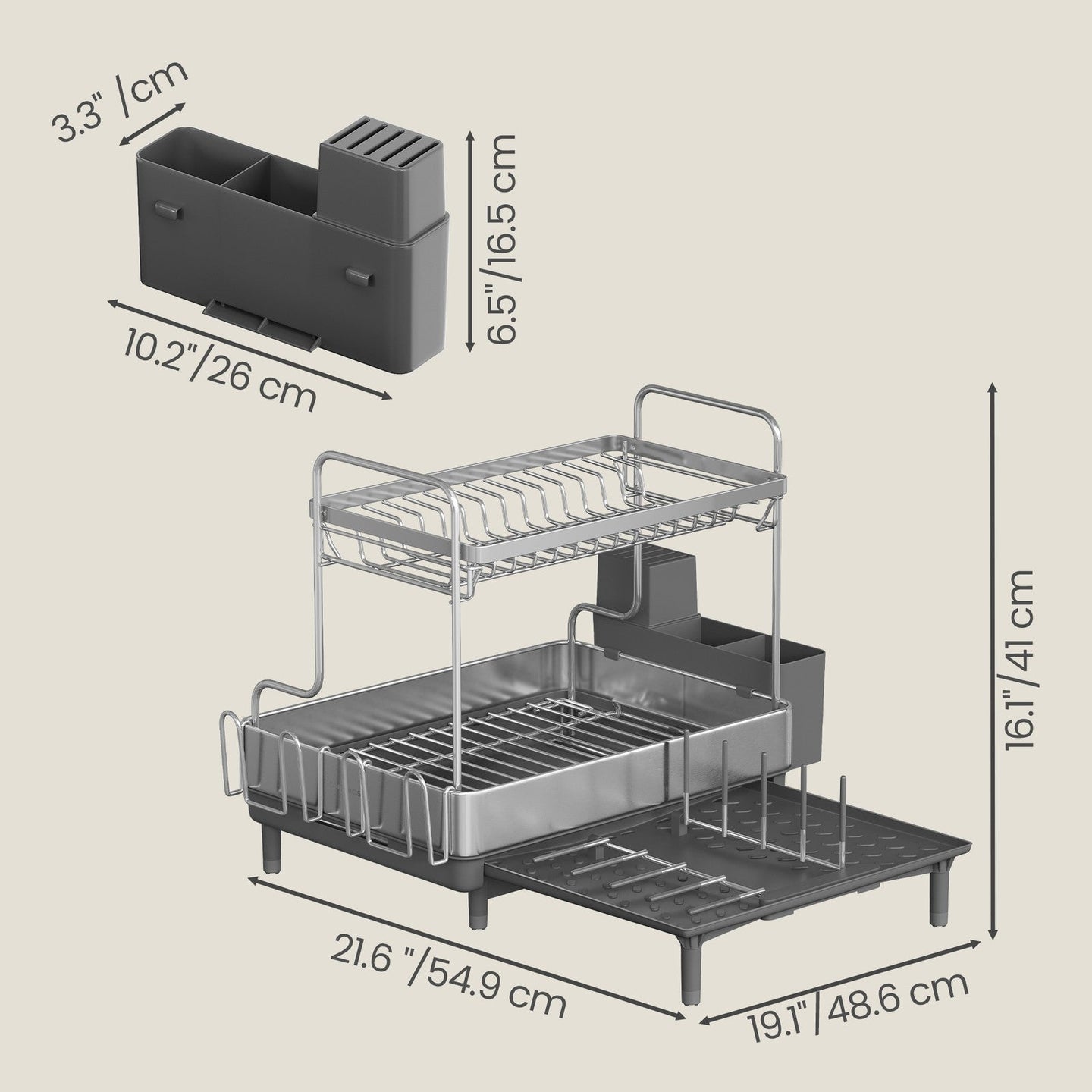 Expandable Dish Drying Rack - 30L - Stainless Steel - Rotatable Drainage Spout