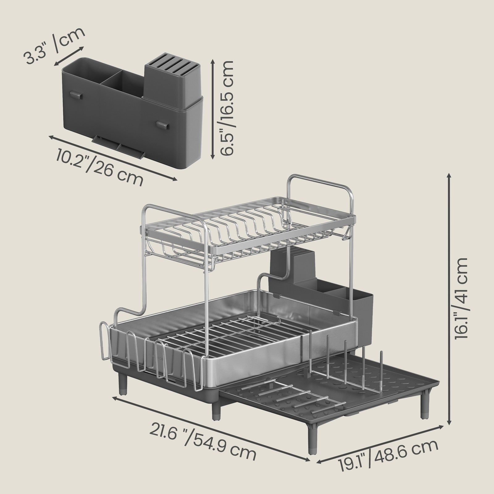 Expandable Dish Drying Rack - 30L - Stainless Steel - Rotatable Drainage Spout