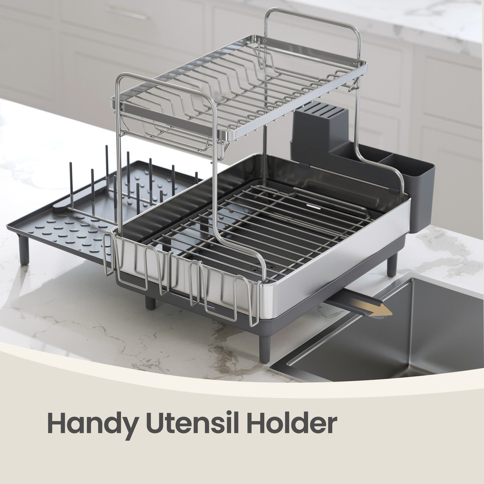 Expandable Dish Drying Rack - 30L - Stainless Steel - Rotatable Drainage Spout