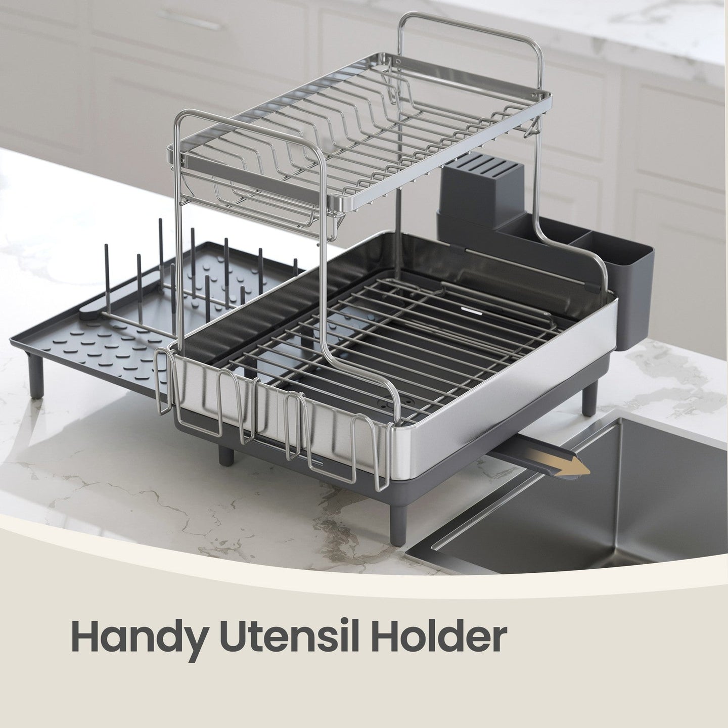 Expandable Dish Drying Rack - 30L - Stainless Steel - Rotatable Drainage Spout