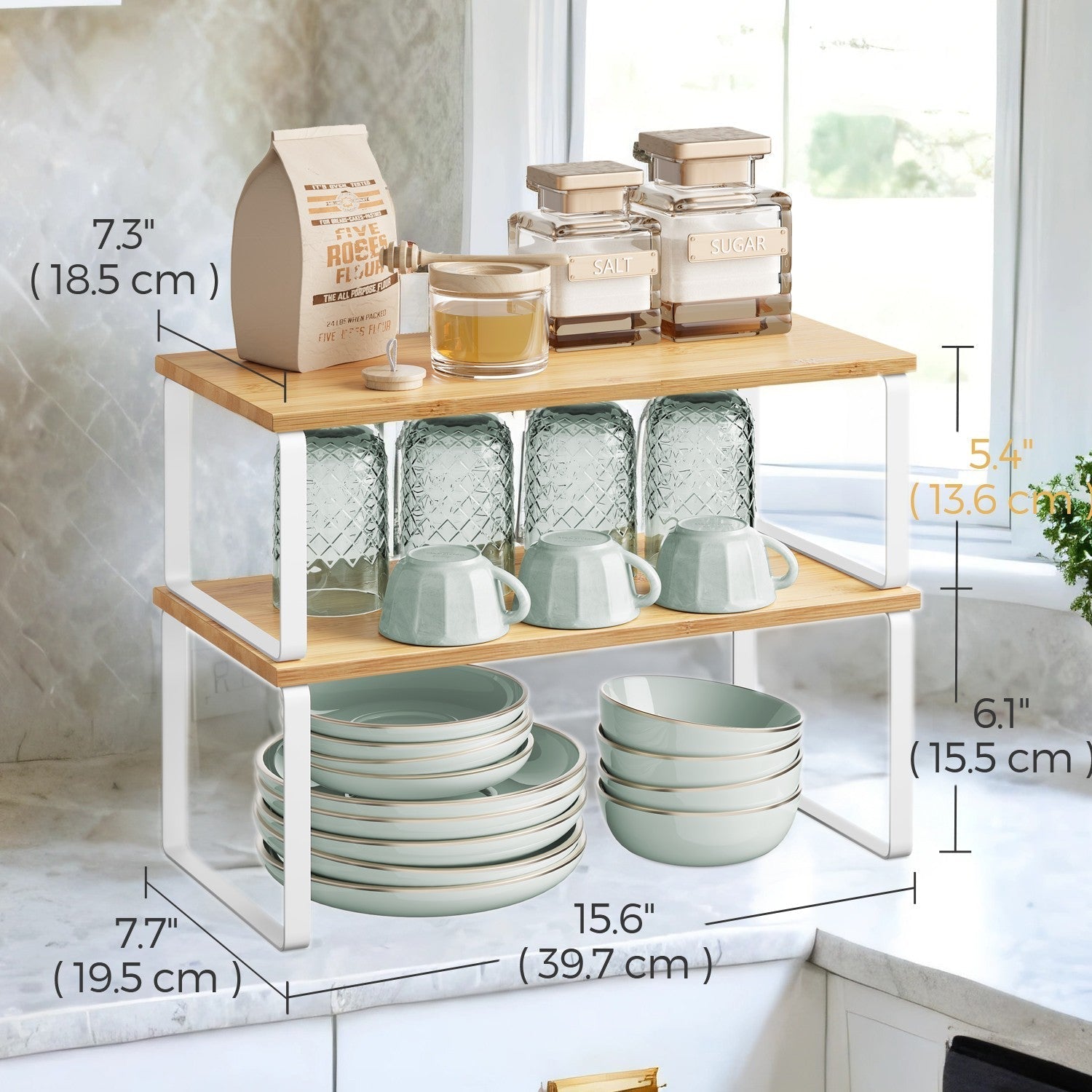 Cabinet Organizer Shelf - Stackable Set of 2 - Wood - Natural Beige