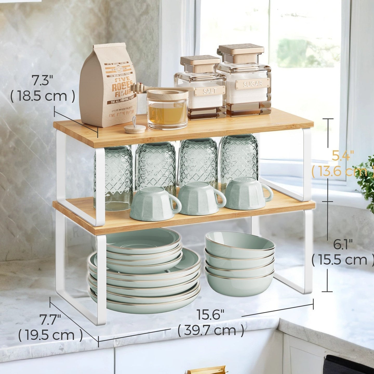 Cabinet Organizer Shelf - Stackable Set of 2 - Wood - Natural Beige