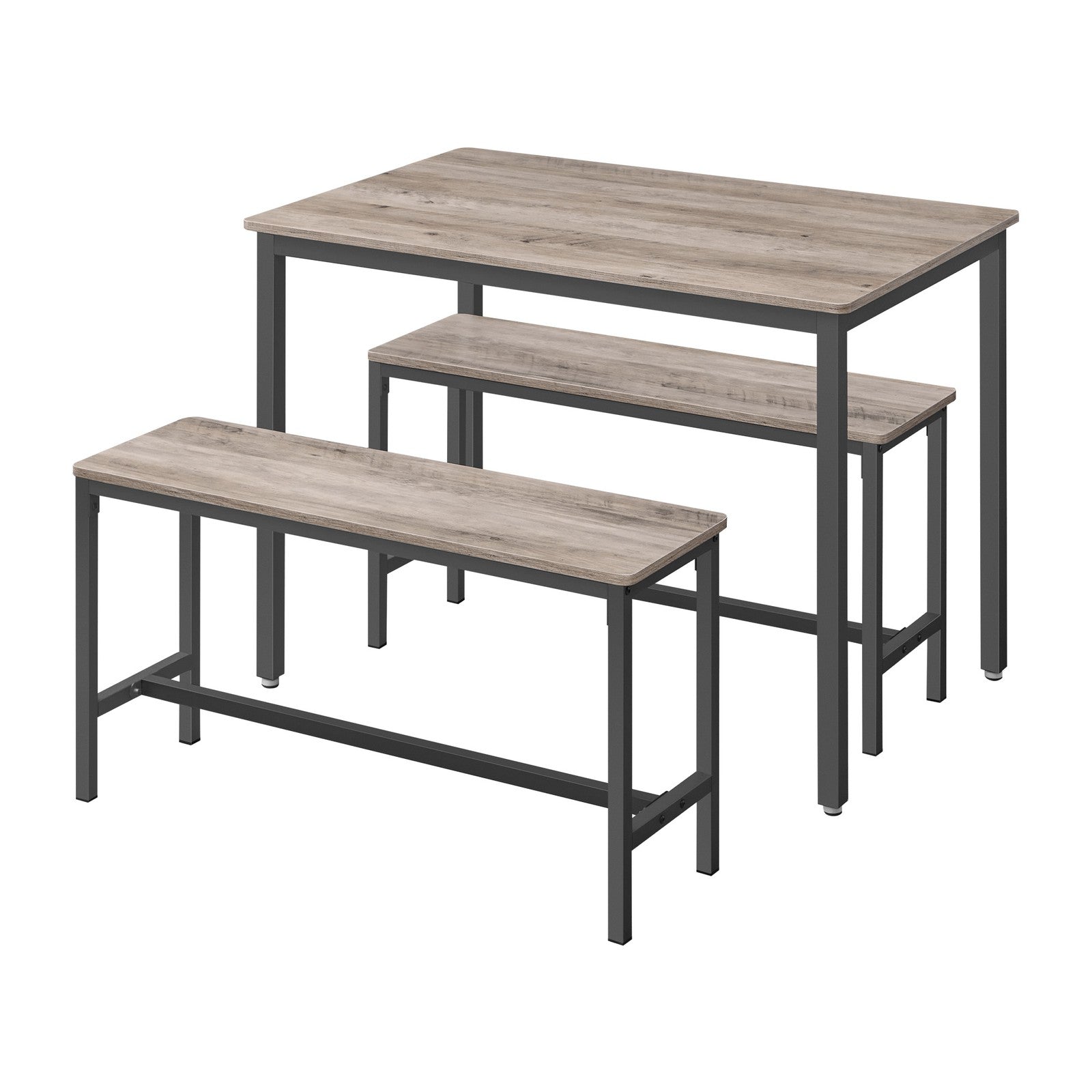 Dining Table Set - Wood and Steel - Grey - with Benches