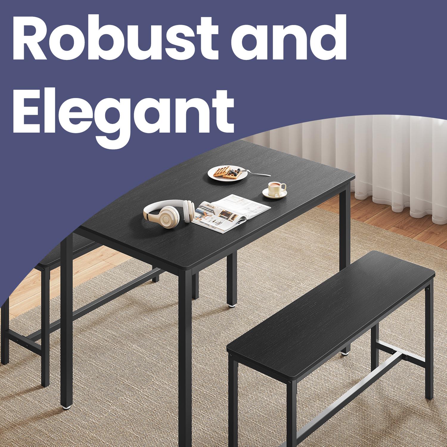 Dining Table Set - Includes 2 Benches - Steel - Rustic Brown and Black