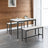 Dining Table - Particleboard and Steel - Marble White - with 2 Benches
