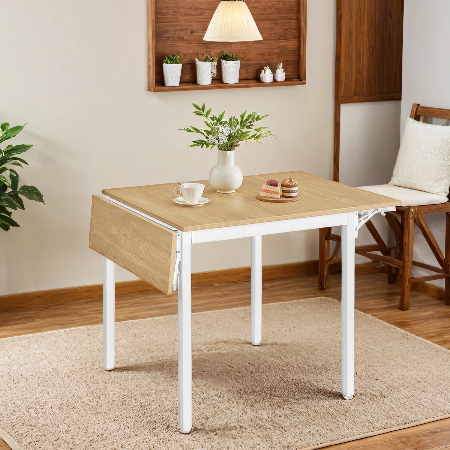 Folding Dining Table - Seats 2-4 People - Natural Oak - Drop Leaf Extendable for Small Spaces