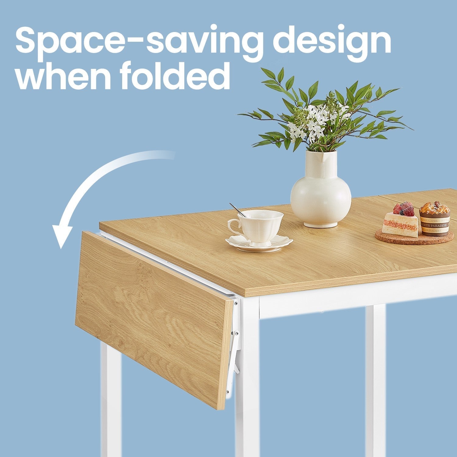 Folding Dining Table - Engineered Wood - Natural Oak - Drop Leaf Extendable for Small Spaces