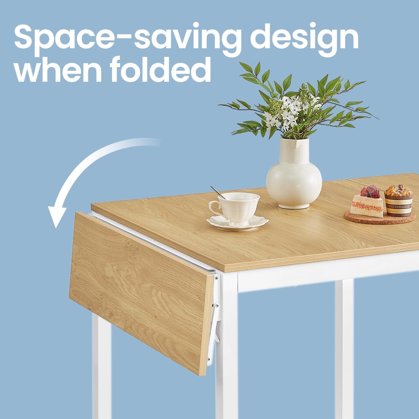 Folding Dining Table - Engineered Wood - Natural Oak - Drop Leaf Extendable for Small Spaces