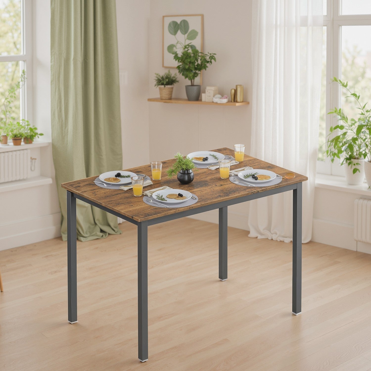 Dining Table - Seats 4 - Wood - Rustic Brown and Black