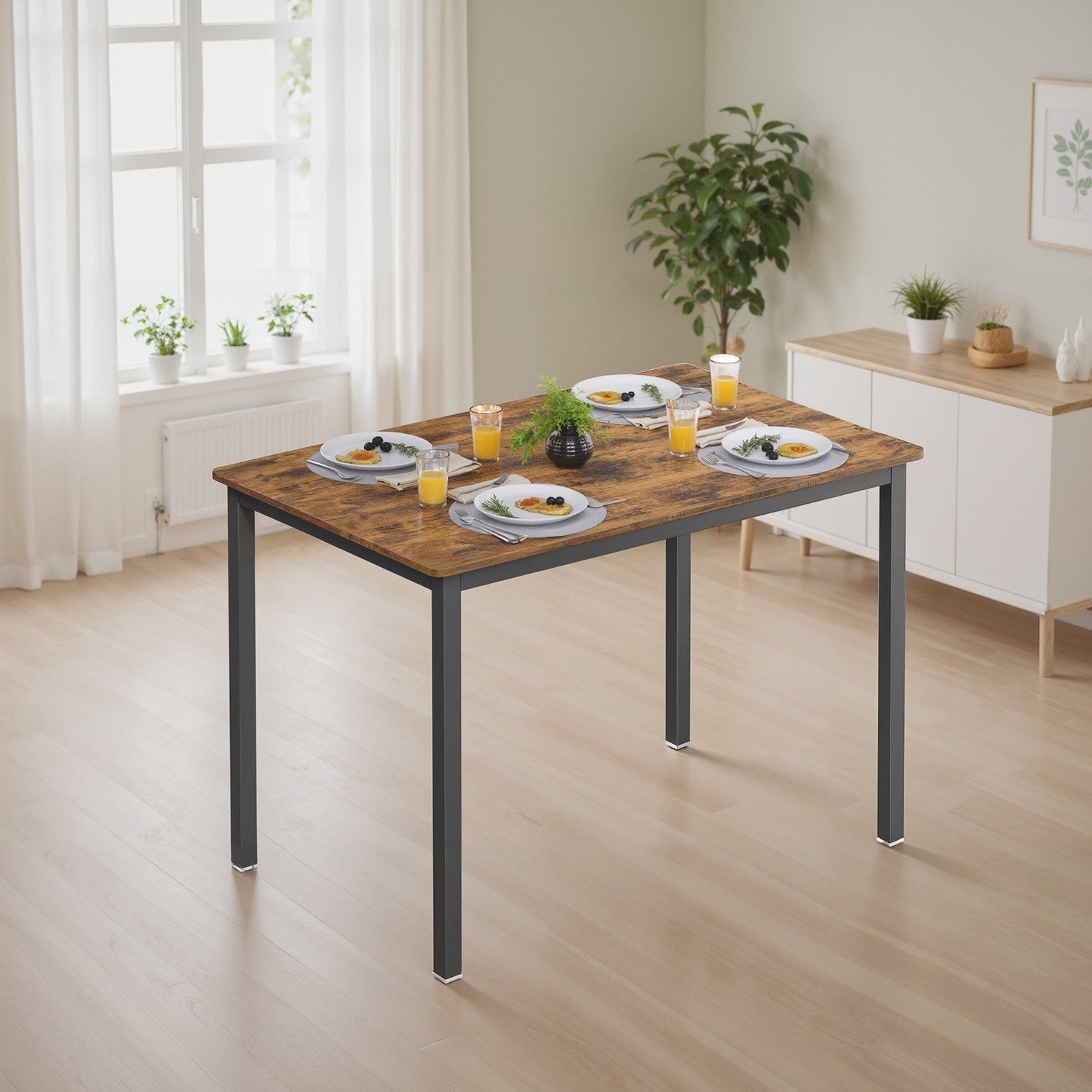 Dining Table - Seats 4 - Wood - Rustic Brown and Black