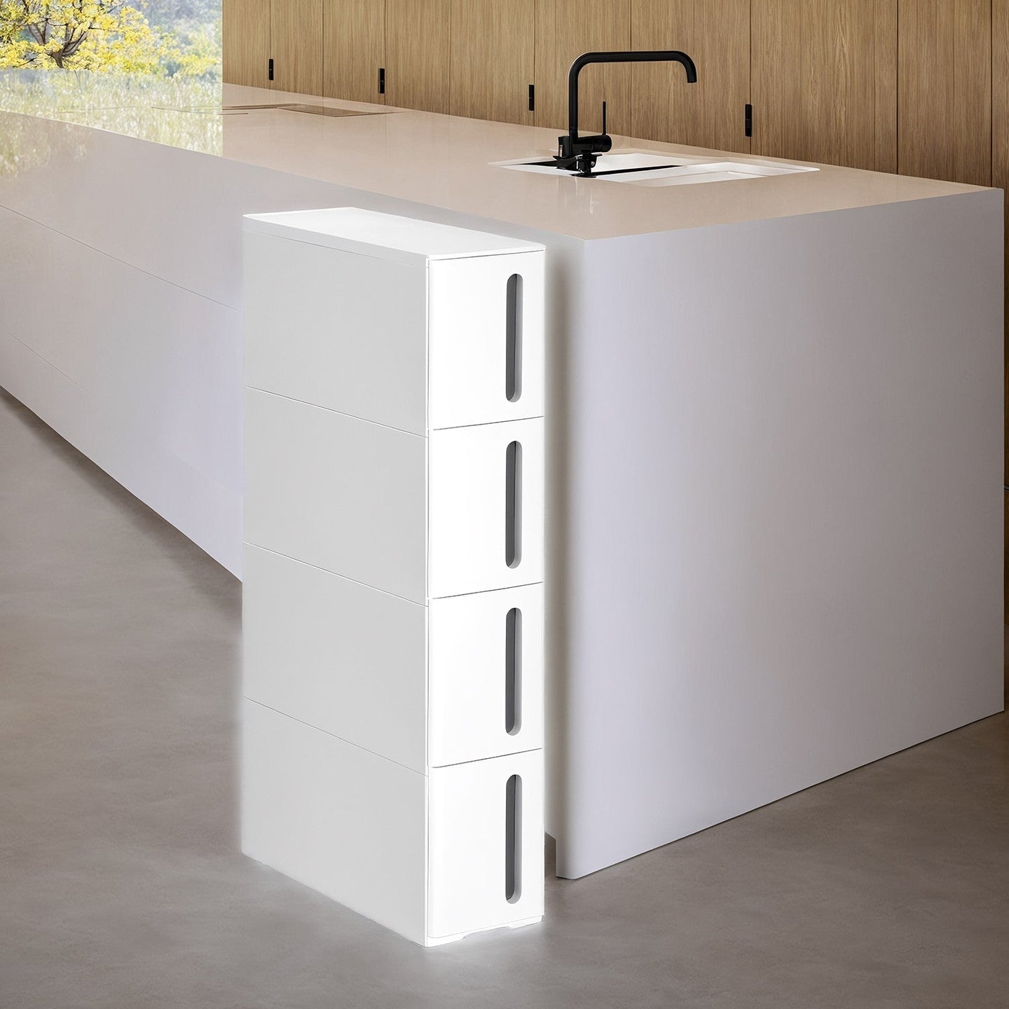 Narrow Rolling Trolley - PP - White - 4 Drawer Storage Unit with Removable Wheels