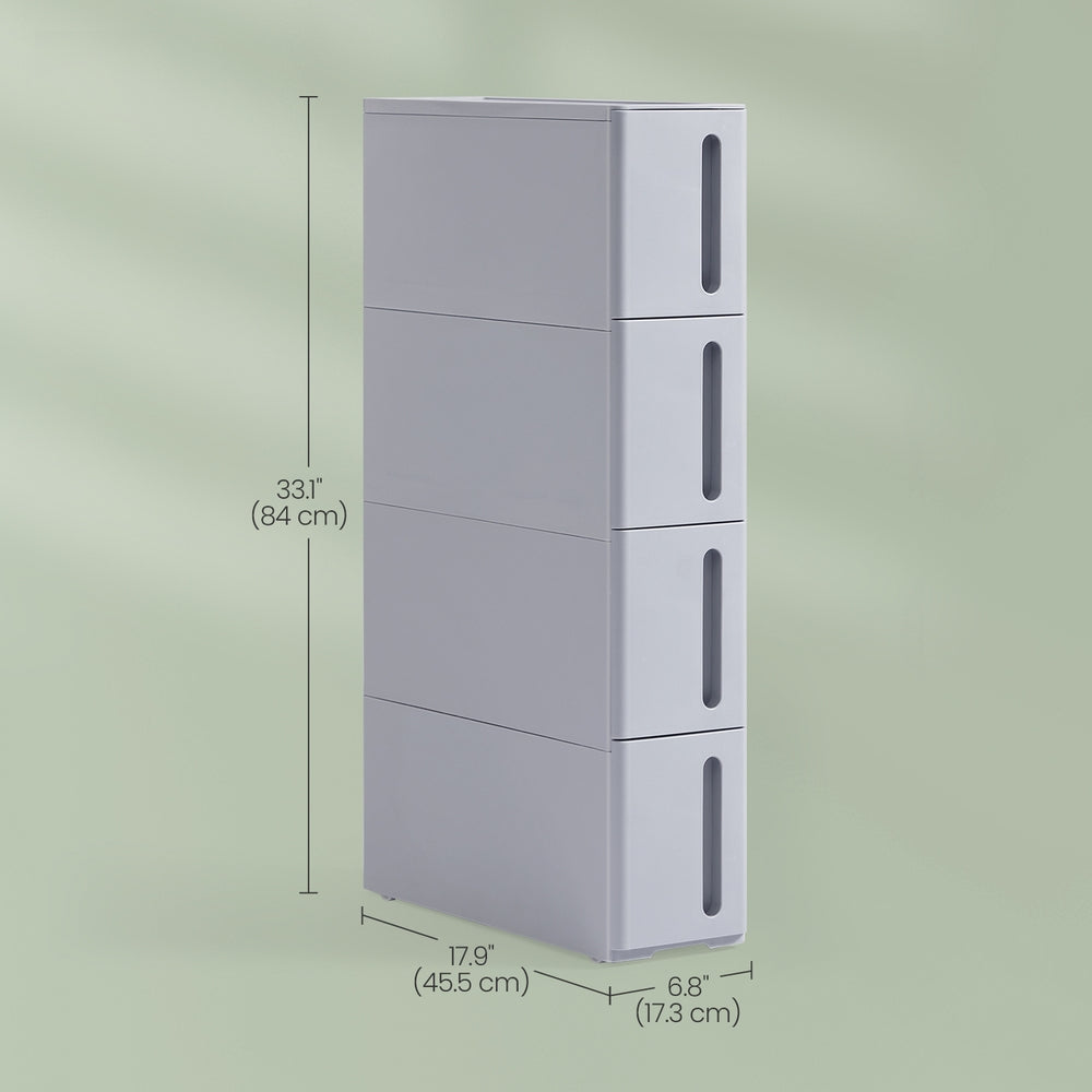 Narrow Trolley - PP plastic - White - with 4 Drawers